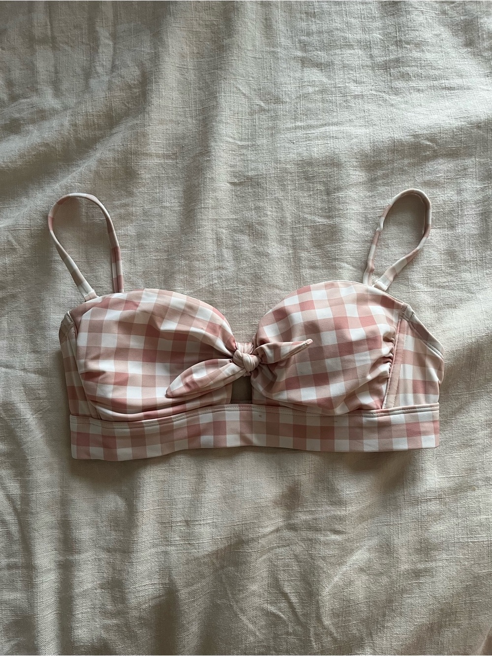 Pink and White Gingham Bikini Swim Top with Cups